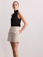 Metal Button Cotton Linen Cuffed Shorts with Adjustable Waistband
