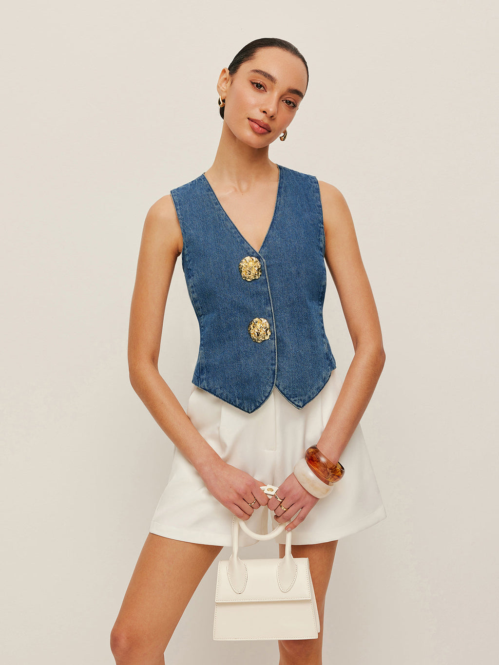 Tailored Denim Button-Up Vest for Everyday Fashion