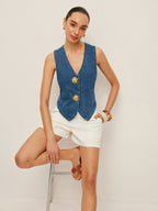 Tailored Denim Button-Up Vest for Everyday Fashion