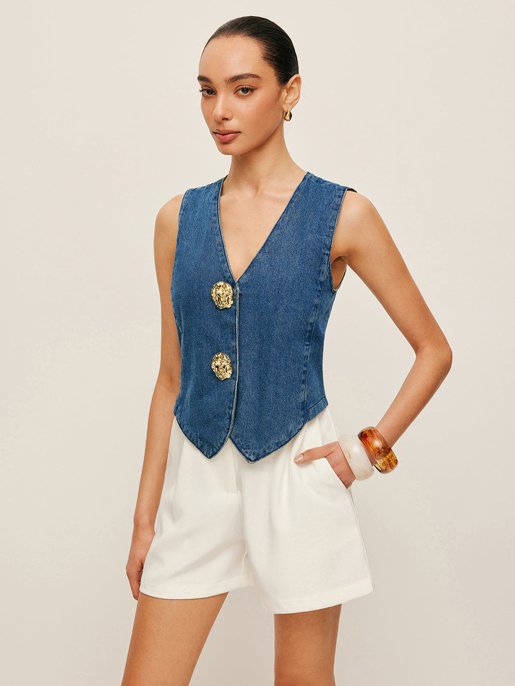 Tailored Denim Button-Up Vest for Everyday Fashion