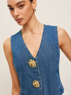 Tailored Denim Button-Up Vest for Everyday Fashion