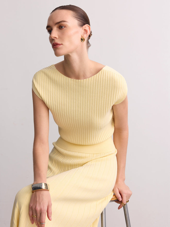 Cap Sleeve Ribbed Knit Top for Women Casual Wear