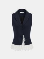Lace Trim Blazer Vest & Shorts Set for Women's Formal Wear