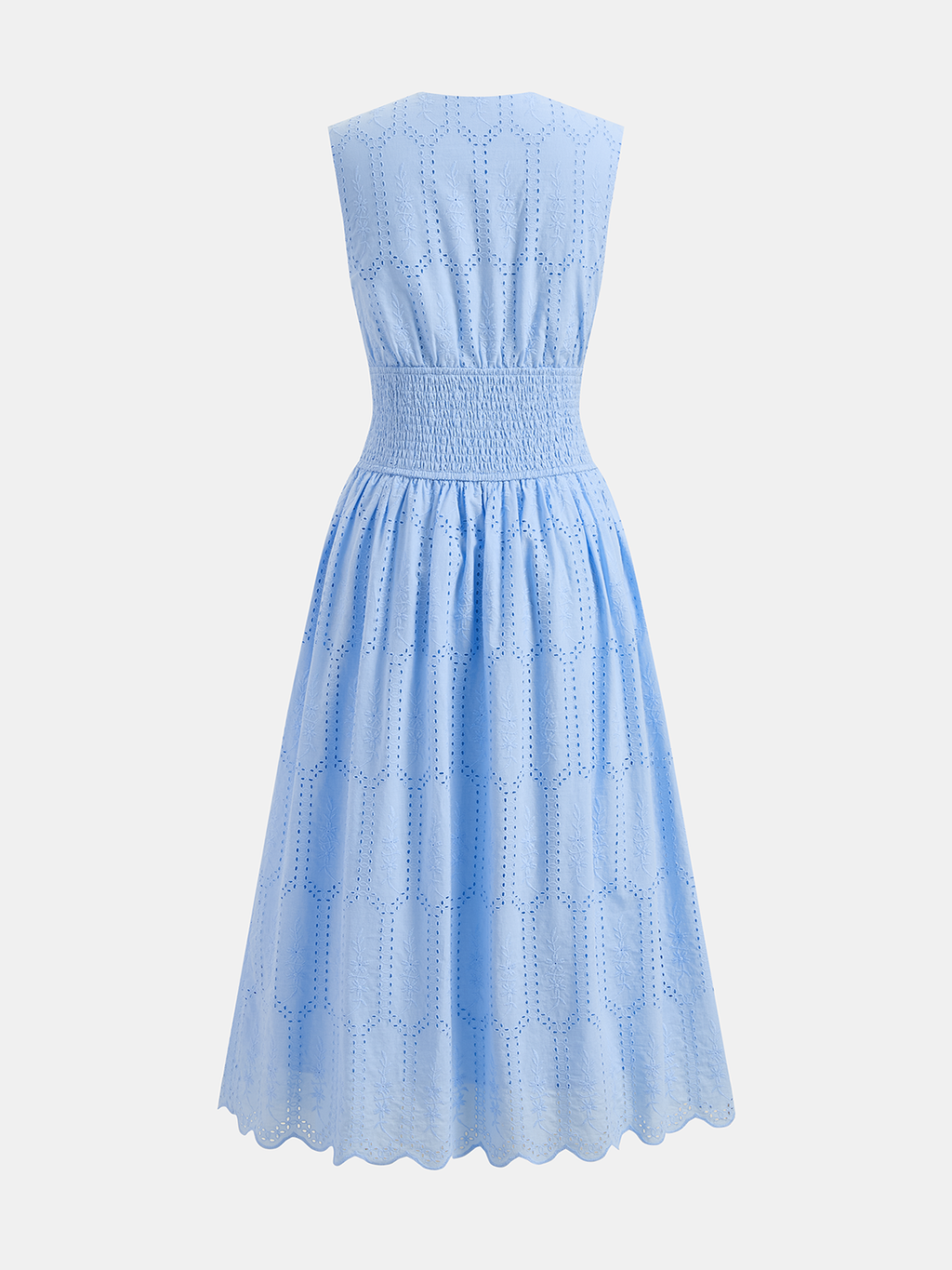 Sleeveless Embroidered Cotton Eyelet Midi Dress for Summer Weddings