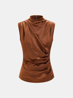 Satin Ruched Top & Wide Leg Pants Set for Women, Elegant Evening Wear