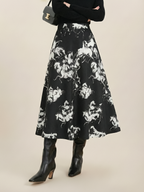 Ink Horse Print A-Line Midi Skirt for Women Casual Wear