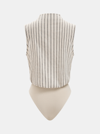 Cotton Linen Striped Sleeveless Wrap Bodysuit for Women Summer Casual