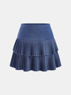 Pleated Tiered Mini Skirt with Elastic Waistband for Women
