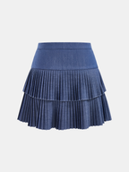 Pleated Tiered Mini Skirt with Elastic Waistband for Women