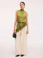 Lace Trim Satin Sleeveless Blouse Elegant Casual Summer Top