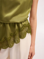 Lace Trim Satin Sleeveless Blouse Elegant Casual Summer Top