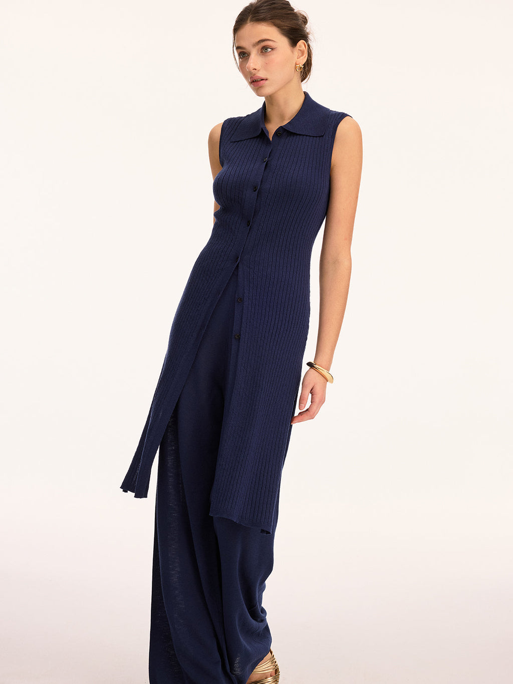 Sleeveless Knit Tunic Top & Comfortable Stretch Pants Set
