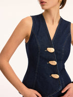 Asymmetrical Button Denim Vest & Shorts Set for Trendy Summer Wear
