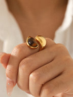 Tiger Eye Stone Open Cuff Ring Adjustable Gemstone Jewelry