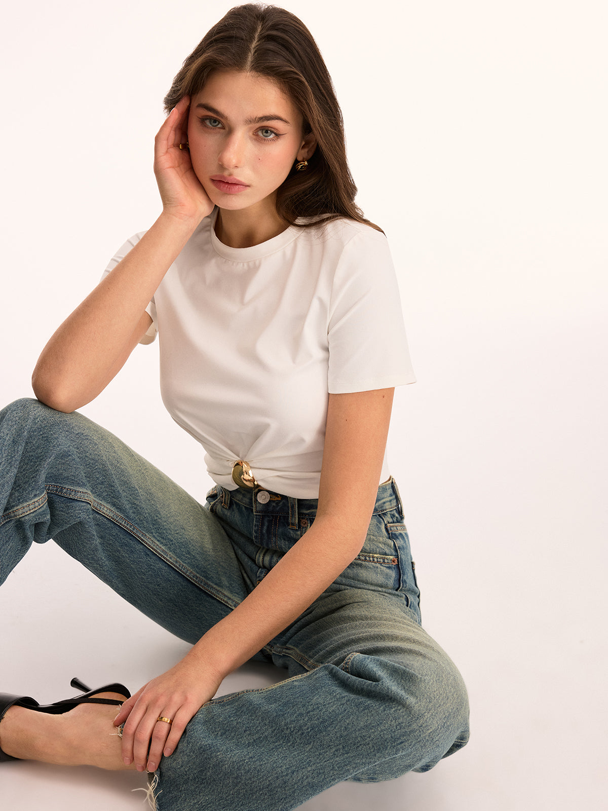 Metal Buckle Twist Front Crop Top with Adjustable Straps