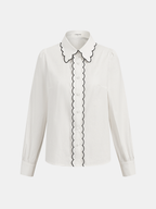 Cotton Scallop Trim Shirt & Shorts Set for Summer Comfort