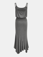 Ruched Asymmetric Cami Maxi Dress For Summer Events