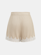 Linen Blend Lace Trim Shirt & Shorts Set with Drawstring Waist