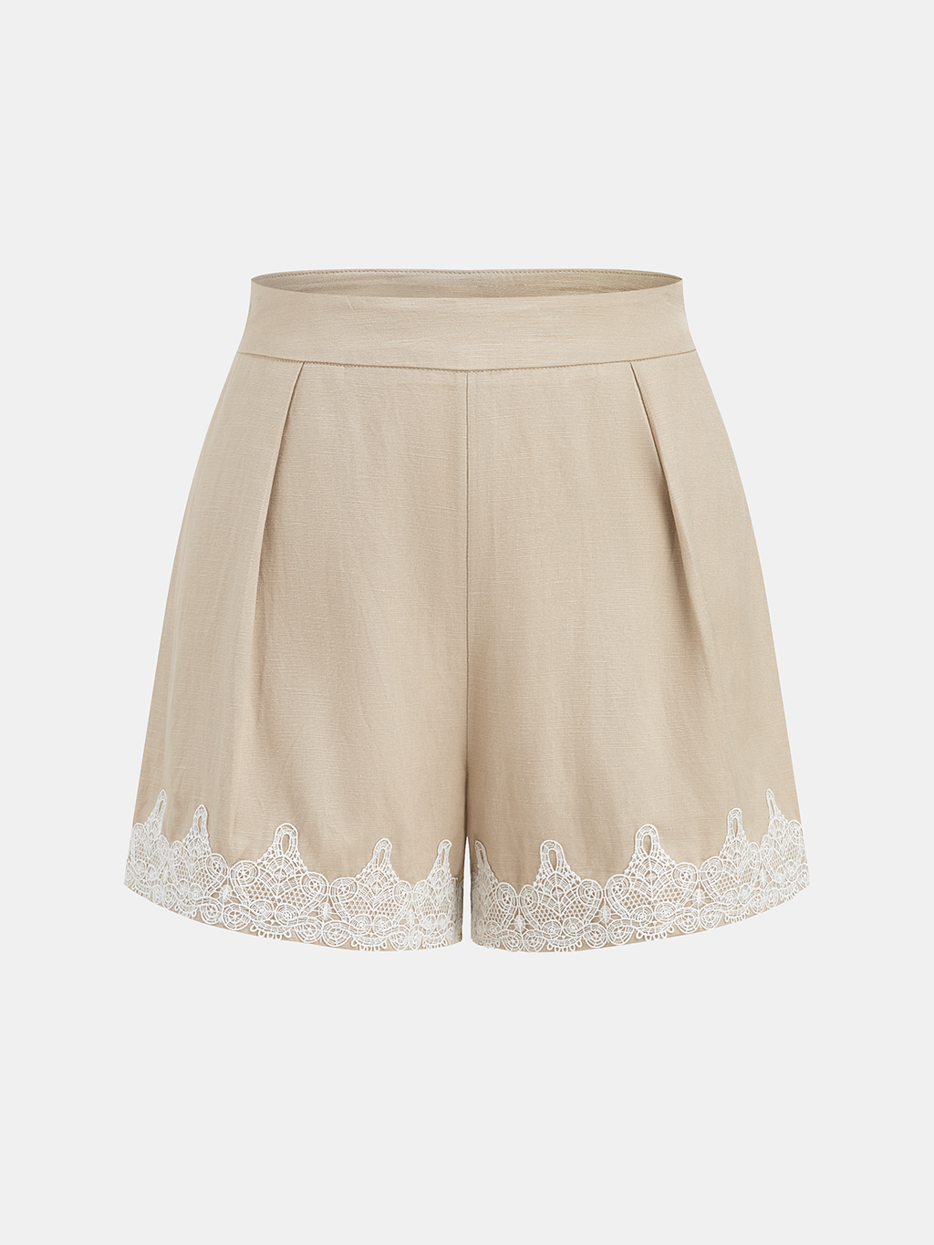 Linen Blend Lace Trim Shirt & Shorts Set with Drawstring Waist