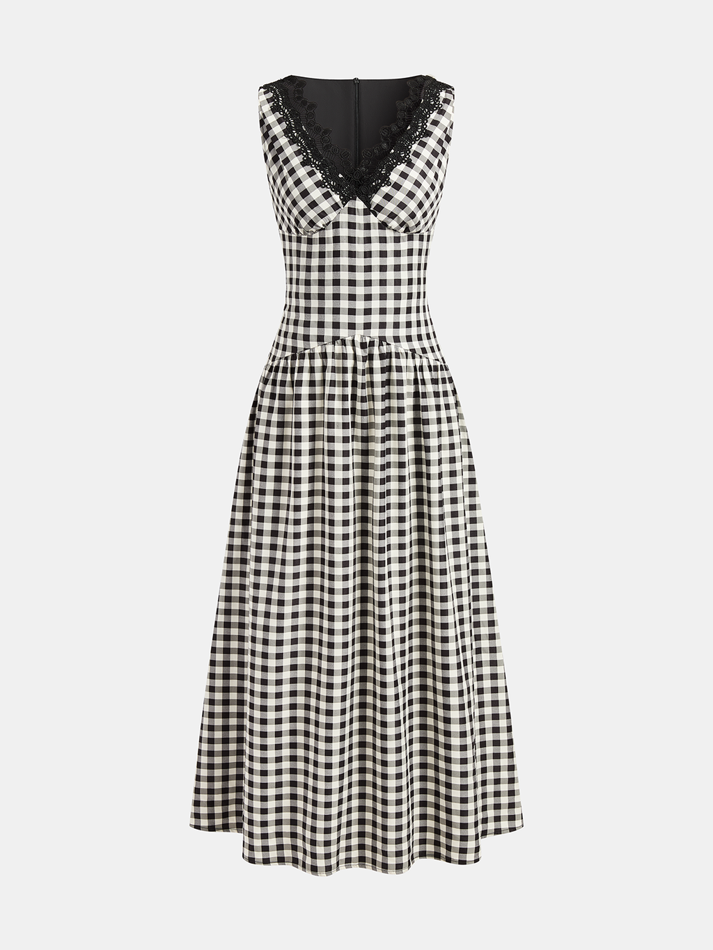 Sleeveless Lace Trim Gingham Maxi Dress for Women Summer Breezy Style