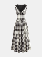 Sleeveless Lace Trim Gingham Maxi Dress for Women Summer Breezy Style