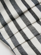 Striped Strapless Cotton Linen Ruched Dress with Side Pockets