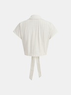 Striped Cap Sleeve Tie Waist Blouse with V-Neck for Women