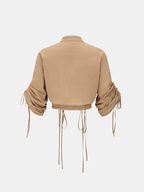 "Linen-Cotton Drawstring Cropped Shirt - Casual Summer Top"