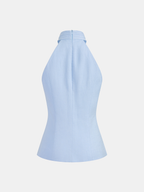 "Comfortable Tencel Blend Halter Buttoned Vest & Shorts Set for Summer"