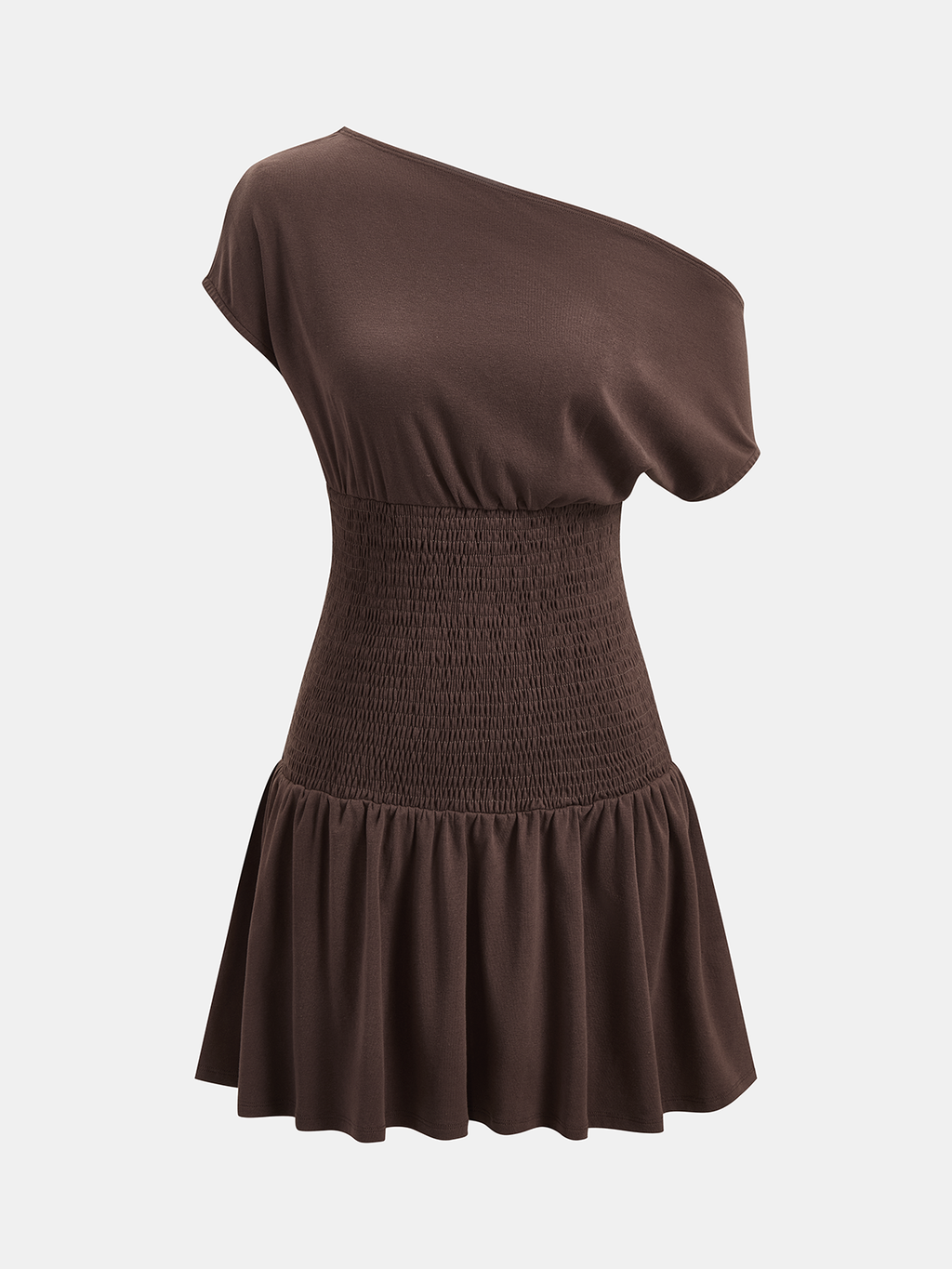 One Shoulder Smocked Waist Mini Dress Flattering Summer Party Outfit