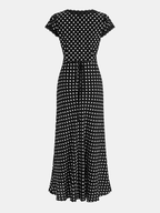 Polka Dot Lace V-Neck Maxi Dress Elegant Flowy Evening Wear