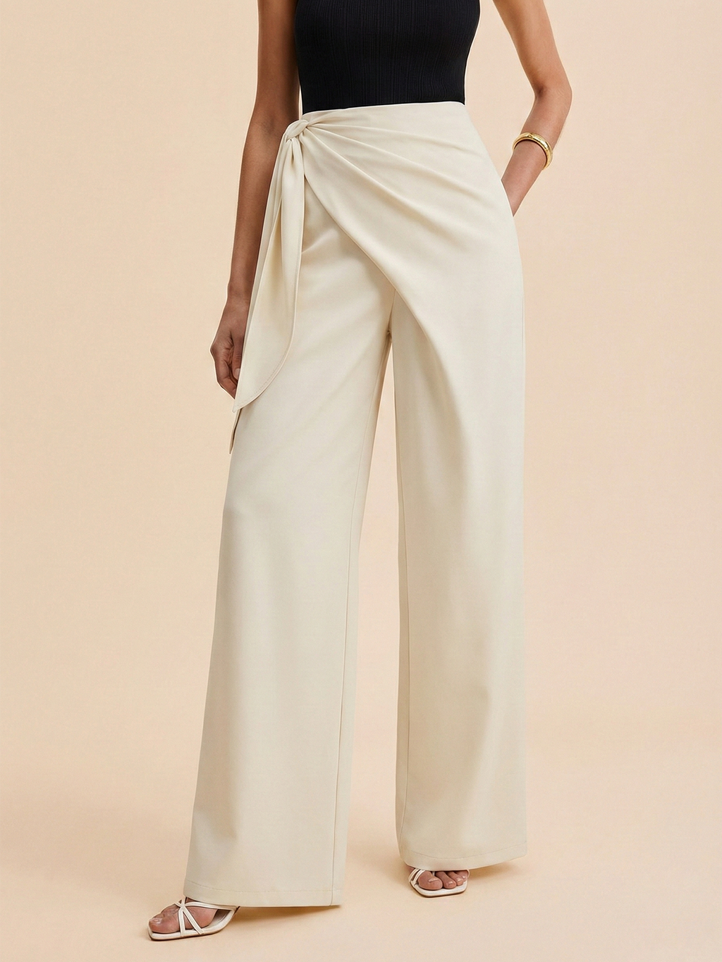 Draped Wrap Wide-Leg Pants for Women Comfort Fit