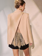 Lace Back Linen-Blend Blazer for Women Casual Wear