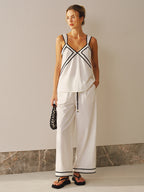 Contrast Trim Cami Top & Wide Leg Pants Set for Women Casualwear