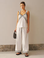 Contrast Trim Cami Top & Wide Leg Pants Set for Women Casualwear