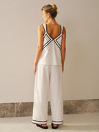 Contrast Trim Cami Top & Wide Leg Pants Set for Women Casualwear