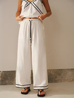 Contrast Trim Cami Top & Wide Leg Pants Set for Women Casualwear
