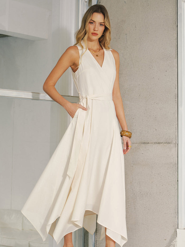 Pocket Detail Sleeveless Belted Maxi Dress for Women Summer Casual