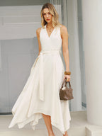 Pocket Detail Sleeveless Belted Maxi Dress for Women Summer Casual