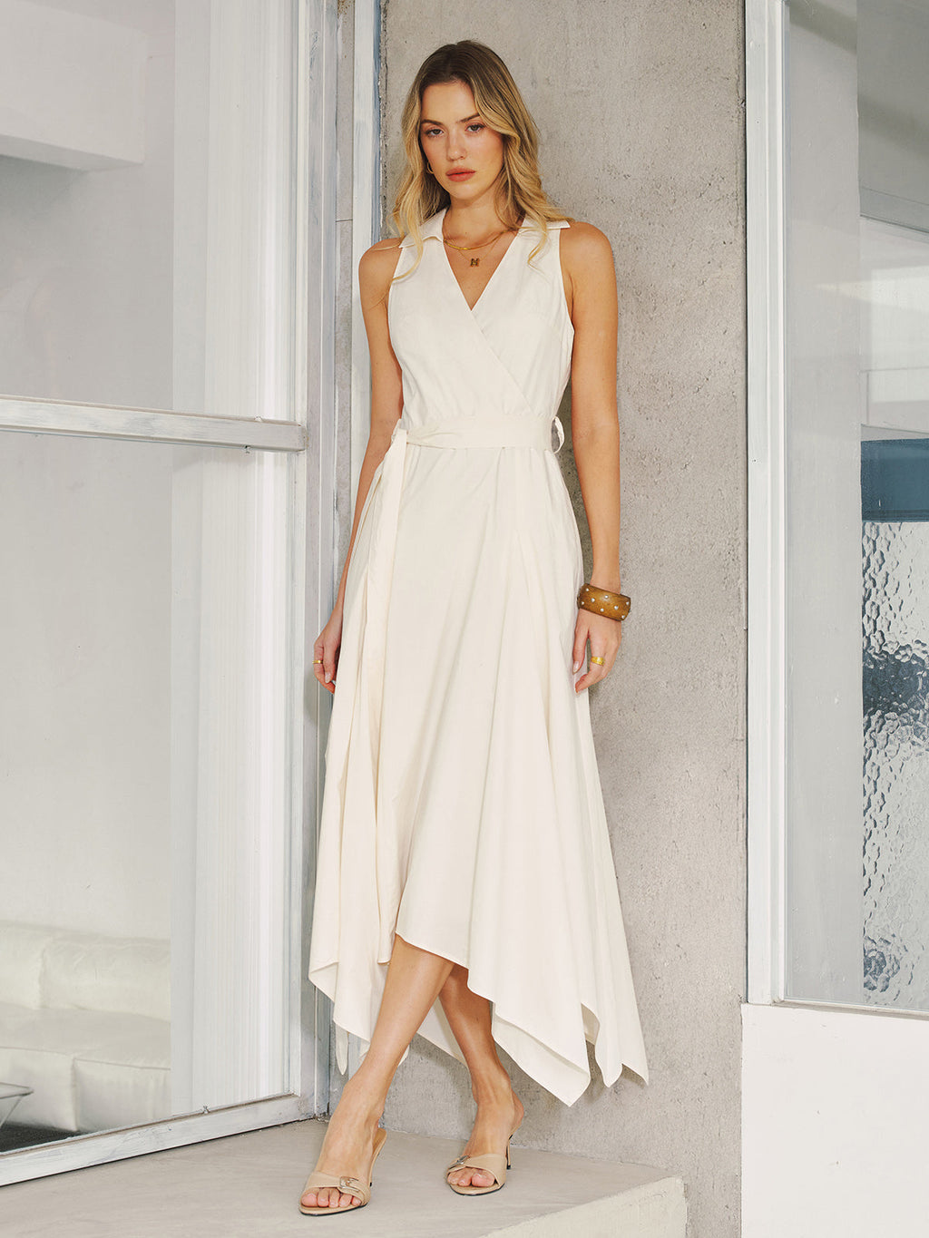Pocket Detail Sleeveless Belted Maxi Dress for Women Summer Casual