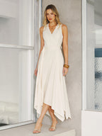Pocket Detail Sleeveless Belted Maxi Dress for Women Summer Casual
