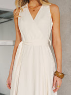 Pocket Detail Sleeveless Belted Maxi Dress for Women Summer Casual