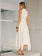 Pocket Detail Sleeveless Belted Maxi Dress for Women Summer Casual