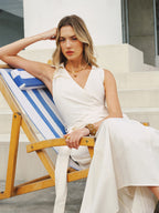 Pocket Detail Sleeveless Belted Maxi Dress for Women Summer Casual