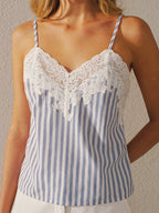 Striped Lace Trim Cami Top Women's Casual Summer Wear