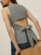 Gingham Bow Backless Sleeveless Top for Women Summer Casual