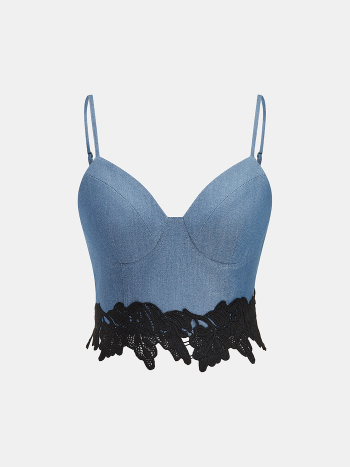 Lace Trim Cropped Cami Top with Adjustable Straps