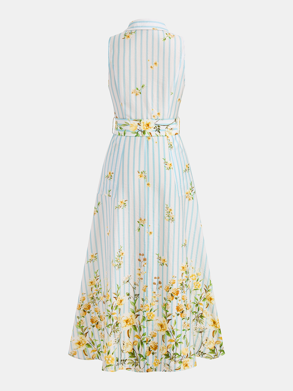 Floral Striped Sleeveless Belted Midi Dress for Women Casual Summer