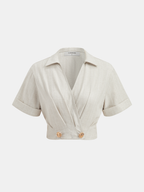 Cotton Linen Crop Top & Pleated Pants Set for Women Comfort Fit