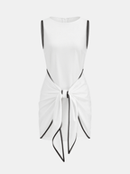 "Sleeveless Cotton-Linen Knot-Waist Mini Dress for Women Casual Summer Style"